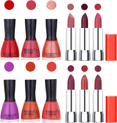 

Aroma Care Wholesale Rate Combo of Nail Polish and Rythm Lipstick 135(Set of 12)