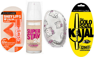

Maybelline Coral Flush Baby Lip Balm & Super Stay Foundation With Blending Puff & Colossal Kajal(Set of 1)