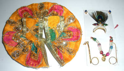 

nameo GOD KRISHAN BEUTIFUL SITARA DRESS including Flute/bansuri, Mukut, Pagdi, Mala Dress(Silk)
