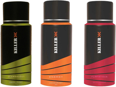 Killer Energy, Scandalous and Flirtatious Deodorant 150ML Each (Pack of 3) For Men and Women Deodorant Spray - For Men & Women(450 ml, Pack of 3)
