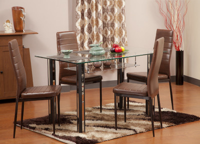 Hometown FIESTA Metal 4 Seater Dining Set(Finish Color -Brown, Knock Down)