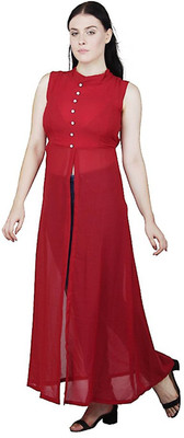 Shyammc Women Fit and Flare Red Maxi/Full Length Dress