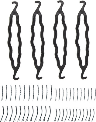 

Out Of Box Hair Styling Clip Bun/Juda Maker Braid Tool With 24 Bob Pin 24 Side Pin Bun, Hair Pin(Black)