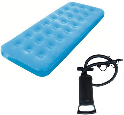 

IBS Bestway Flocked Sleeping Portable Relaxing Air Mattress with plastic Pump Inflatable Bed(Blue)