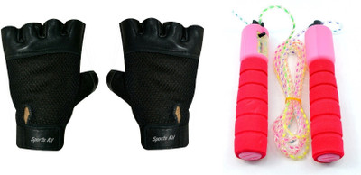 

Sports 101 X-Treme Leather Workout Gloves & Skipping Rope with Counter Gym & Fitness Kit
