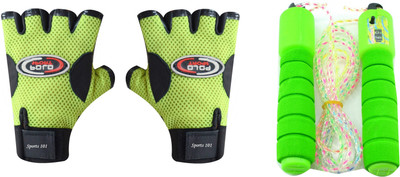 

Sports 101 Power III Leather Workout Gloves & Skipping Rope with Counter Gym & Fitness Kit