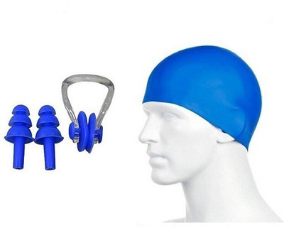 

Aurion Fine Swimming Cap + Nose Clip & Ear Plug Set for Swimming and Water Sports Swimming Kit