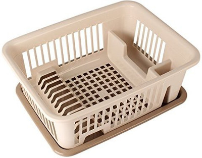 HOKIPO Kitchen Dish Drainer Rack with Drip Tray- Plastic Kitchen Rack(Brown)