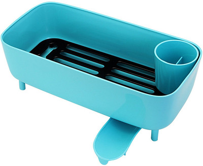 

HOKIPO Dish Drainer Rack with Cutlery Holder Plastic Kitchen Rack(Blue)