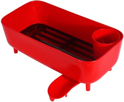 HOKIPO Dish Drainer with Cutlery Holder Plastic Kitchen Rack(Red) at flipkart