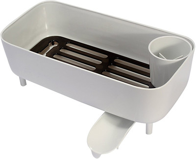 

HOKIPO Dish Drainer with Cutlery Holder Plastic Kitchen Rack(White)