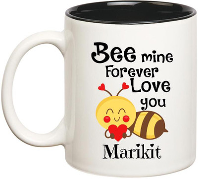 

Huppme Love You Marikit Bee mine Forever Inner Black Ceramic Mug(350 ml), Black;white