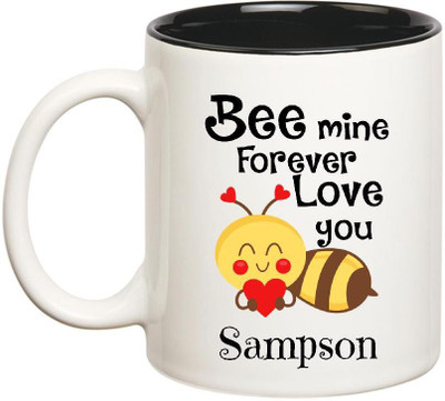 

Huppme Love You Sampson Bee mine Forever Inner Black Ceramic Mug(350 ml), Black;white