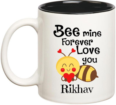 

Huppme Love You Rikhav Bee mine Forever Inner Black Ceramic Mug(350 ml), Black;white