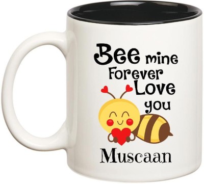 

Huppme Love You Muscaan Bee mine Forever Inner Black Ceramic Mug(350 ml), Black;white