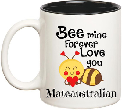 

Huppme Love You Mateaustralian Bee mine Forever Inner Black Ceramic Mug(350 ml), Black;white