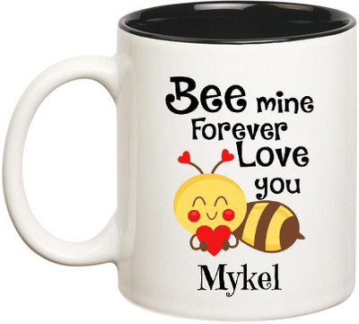

Huppme Love You Mykel Bee mine Forever Inner Black Ceramic Mug(350 ml), Black;white