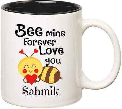 

Huppme Love You Sahmik Bee mine Forever Inner Black Ceramic Mug(350 ml), Black;white