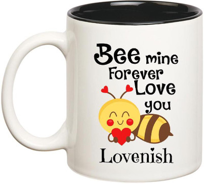 

Huppme Love You Lovenish Bee mine Forever Inner Black Ceramic Mug(350 ml), Black;white