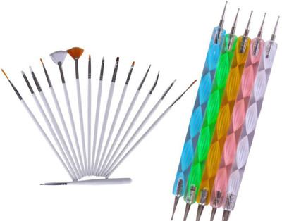 

techdizi Combo15 Nail Art Design Brushes Set and 5 Dotting tools Pens, Nail art design painting Set of 20(Multi)