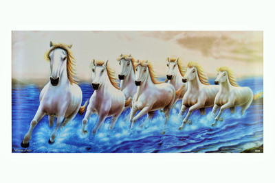 

Beautiful Painting Print Of 7 Vastu Running Horses Unframed Texture Poster (20 X 40 Inches) Paper Print(20 inch X 40 inch, Rolling)