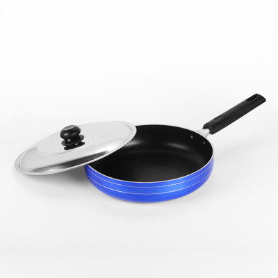

Sumeet 24 Cm Dia Induction base Fry Fry Pan 24 cm diameter with Lid(Aluminium, Non-stick, Induction Bottom), Blue