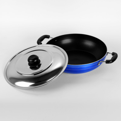 

Sumeet 24 Cm Dia Induction base Deep Kadhai 24 cm with Lid(Aluminium, Non-stick, Induction Bottom), Blue