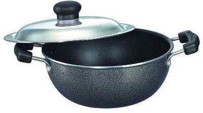 

Prestige Omega Select Plus Kadai 270mm with Lid Kadhai 27 cm with Lid(Aluminium, Non-stick), Black