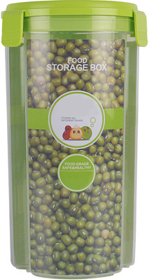 

HOKIPO Transparent Plastic Lock & Lock Food Storage Dispenser Airtight Container Jar with 3 Sections for Cereals, Snacks, Pulses, Dry Fruits and More (Green) Storage Box(Green)