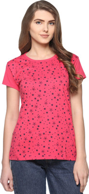 69GAL Printed Women Round Neck Pink T-Shirt Flipkart