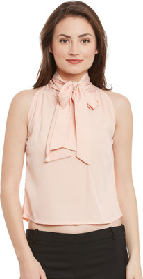 Popnetic Casual Sleeveless Solid Women Pink Top