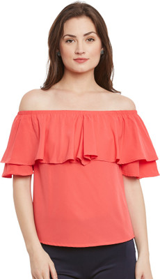 Popnetic Casual Short Sleeve Solid Women Pink Top Popnetic Casual Short Sleeve Solid Women Pink Top