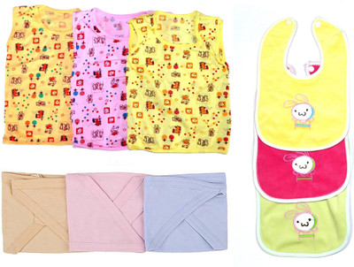 Pin to Pen Printed Cotton Jabla, Langot and Bib 3(Multicolor)