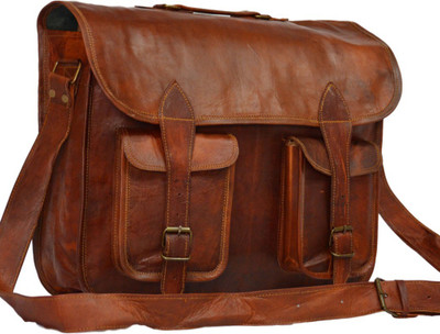 

iHandikart Handmade Leather Satchel and Briefcase 15" x 11" x 4" Medium Briefcase - For Men & Women(Brown)