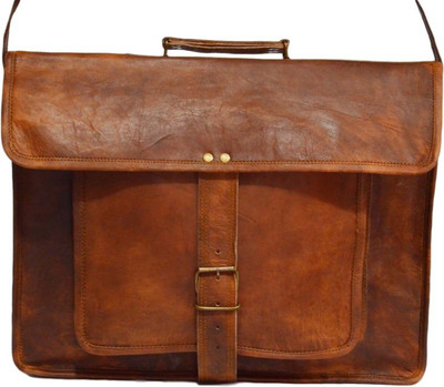 

iHandikart Handmade Leather Laptop Bag, Messenger Bag 13" x 10" x 3". Medium Briefcase - For Men & Women(Brown)