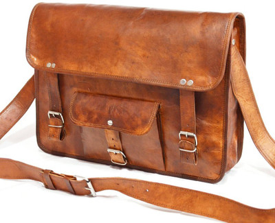 

iHandikart Handmade Leather Laptop Bag, Messenger Bag 15" x 1" x 4" Medium Briefcase - For Men & Women(Brown)