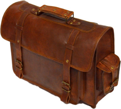 

iHandikart Handmade Leather Laptop Bag , 15" x 11" x 4" Medium Briefcase - For Men & Women(Brown)