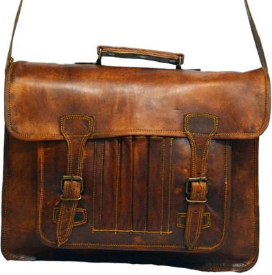 

iHandikart Handmade Leather Laptop Bag, Messenger Bag, 15" x 11" x 4" Medium Briefcase - For Men & Women(Brown)