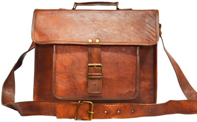 

iHandikart Handmade Leather Laptop Bag, Messenger Bag 15" x 11" x 4" Medium Briefcase - For Men & Women(Brown)
