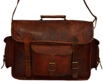 

iHandikart Handmade Leather Laptop Bag or Briefcase. 15" x 11" x 4" Medium Briefcase - For Men & Women(Brown)