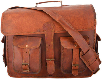 

iHandikart Handmade Leather Laptop Bag, Briefcase for Men & Women. 16" x 12" x 5" Medium Briefcase - For Men & Women(Brown)