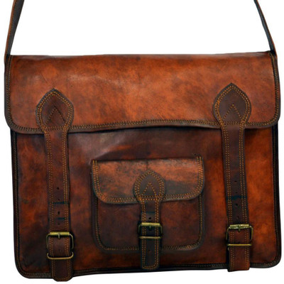 

iHandikart Handmade Leather Laptop Bag or Briefcase for Men 15" x 11" x 4" Medium Briefcase - For Men & Women(Brown)