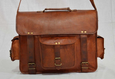 

iHandikart Handmade Leather Laptop Briefcase for Men & Women. 16" x 12" x 5" Medium Briefcase - For Men & Women(Brown)