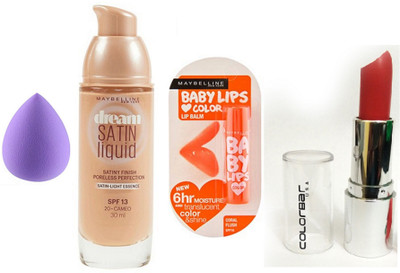 

Maybelline Dream Satin Liquid Foundation With Puff & Coral Flush Baby Lip Balm & Color Bar Lipstick(Set of 1)