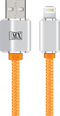 MX Lightning Cable 2.1 A 1.5 m 8 Pin to USB for charging and syncing with Nylon Sleeve -1 Mtrs(Compatible with All iPhones (5,6,7,8,X Series),iPod and iPad, Silver & Orange, One Cable)