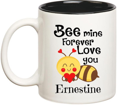 

Huppme Love You Ernestine Bee mine Forever Inner Black Ceramic Mug(350 ml), Black;white