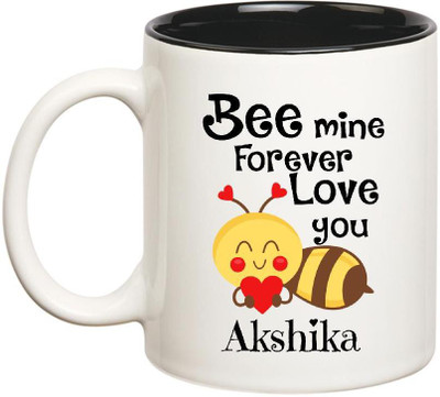 

Huppme Love You Akshika Bee mine Forever Inner Black Ceramic Mug(350 ml), Black;white