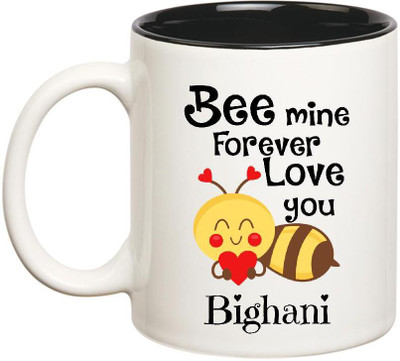 

Huppme Love You Bighani Bee mine Forever Inner Black Ceramic Mug(350 ml), Black;white