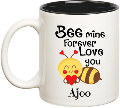 

Huppme Love You Ajoo Bee mine Forever Inner Black Ceramic Mug(350 ml), Black;white
