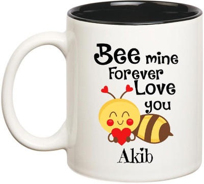 

Huppme Love You Akib Bee mine Forever Inner Black Ceramic Mug(350 ml), Black;white
